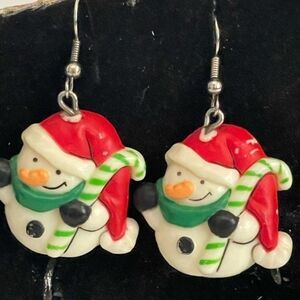 VINTAGE hard solid snowman Christmas dangle/drop earrings